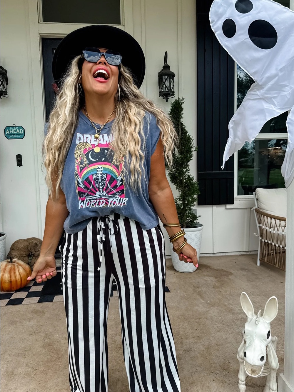 Black & White Striped Wide Leg Pants
